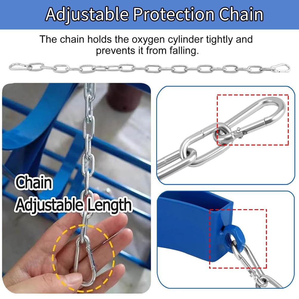 Soporte de pared para tanque cilíndrico con cadena de seguridad y tornillo para un almacenamiento seguro en aplicaciones médicas e industriales