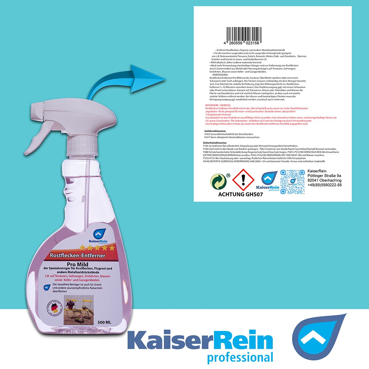 KaiserRein Pro Mild Rust Stain Remover 5 L (Inh. 5 kg) Canister with  Indicator of Special Cleaner for Removing Rust. The Rust Remover is  Suitable for Tiles, Stone, Metal, Wall, Patio :