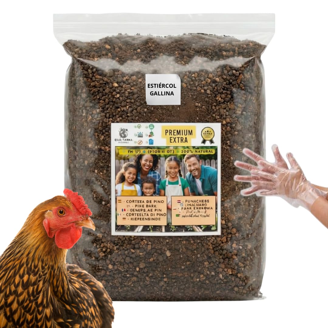 Gallinaza Curada 2 Años - Abono Orgánico Super Potente (3L) - Fertilizante en Polvo Fino Rico en NPK y Calcio - Sin Olor para Crecimiento Explosivo en Huerto y Jardín