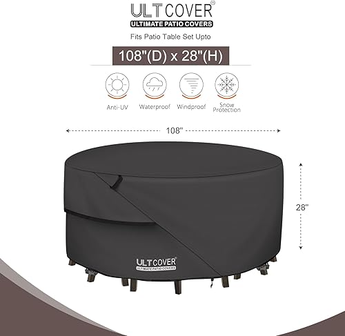 Miniatura 18 de ULTCOVER Funda redonda para muebles de patio, mesa impermeable al aire libre con funda para silla de 108 pulgadas
