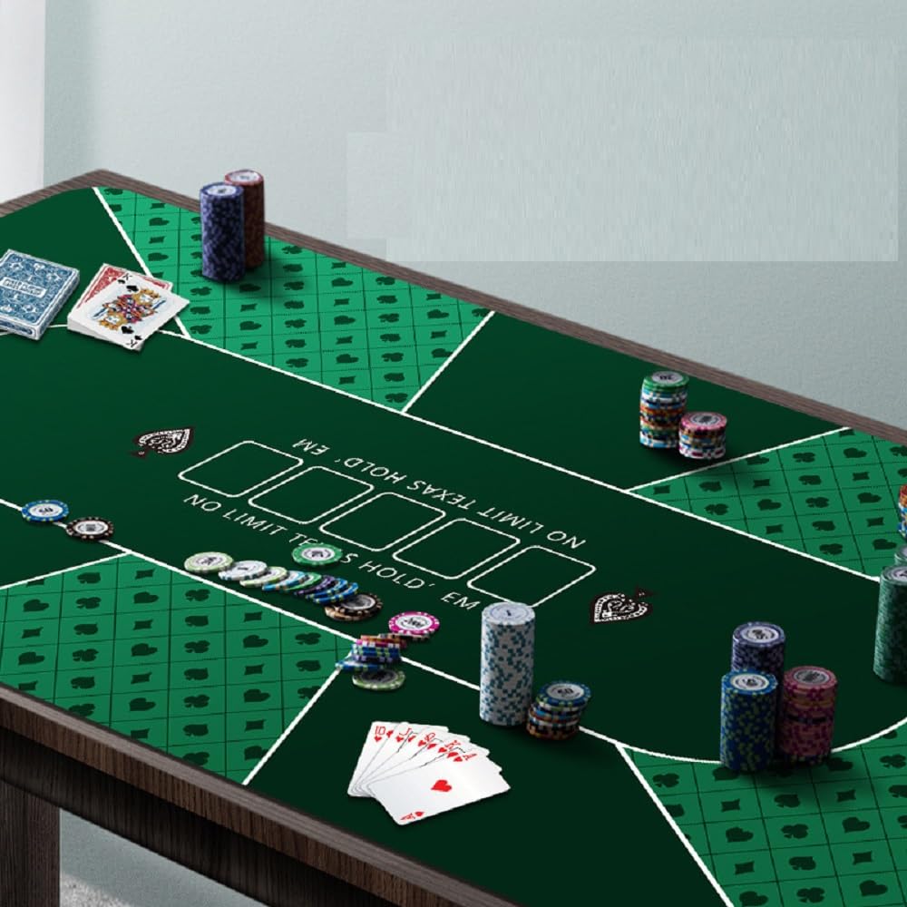 Tapete de póquer para 10 jugadores, 180 x 90 cm, tapete de goma Texas Hold'em, diseño plegable portátil para mesas con bolsa de transporte para juegos de póquer