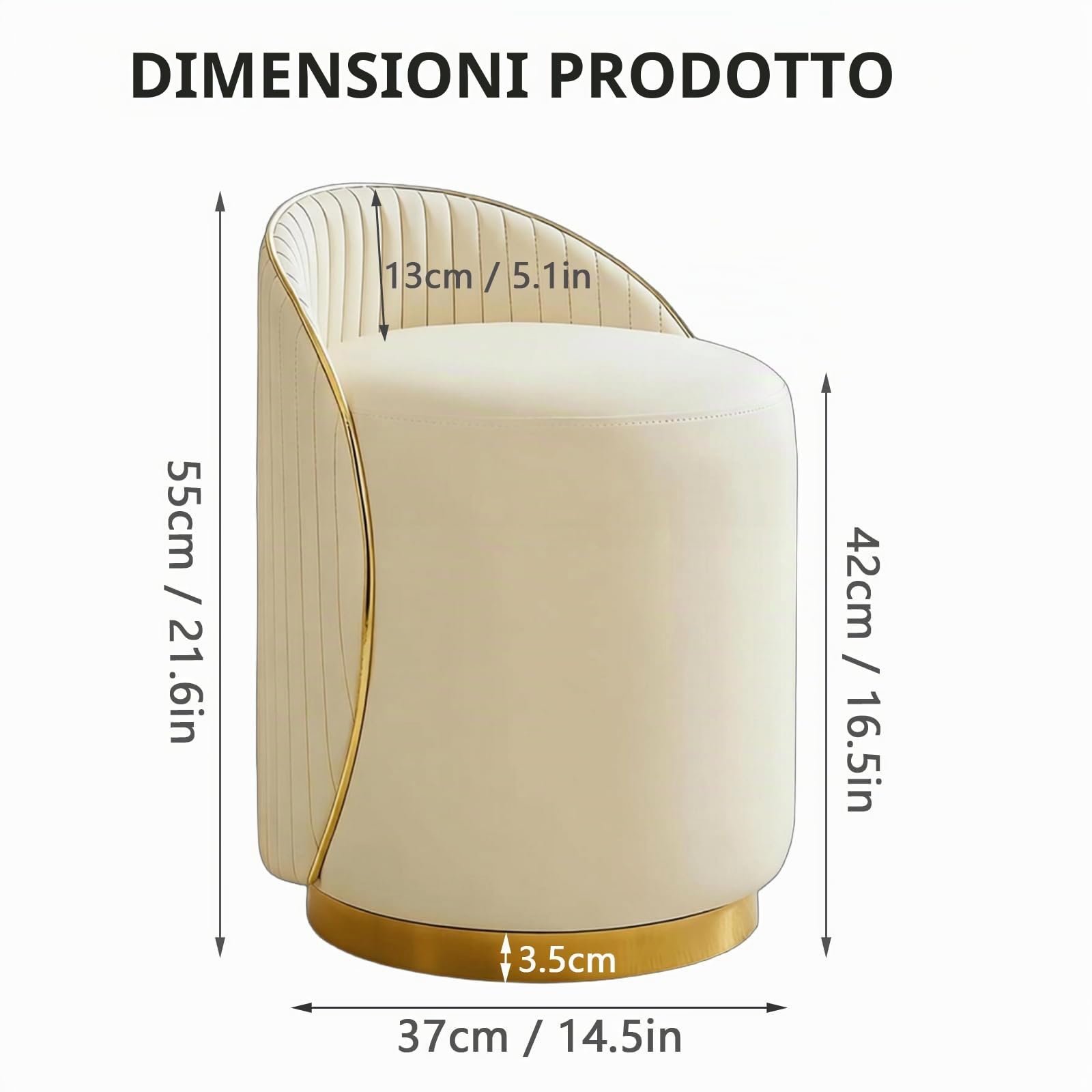 Sgabello per Toeletta Trucco, Sedia Trucco con Rivestimento in Pelle e Telaio in Legno, Girevole a 360°, Sgabello Imbottito per Soggiorno, Camera da Letto (beige)