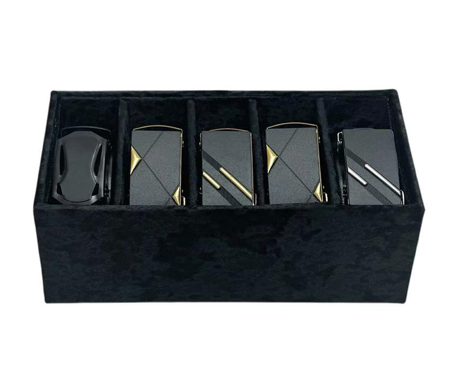 AgentMoon Belt Storage Organizer with 5 Compartments,Belt protection box.Luxury Velour Lining Bevel Design Easily Find and Access Your Belts. 11.3 x 5 x 5 inches. (Black)