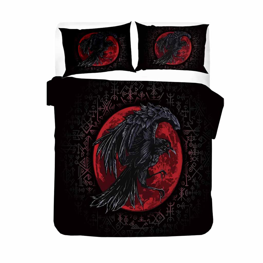 Housses de couette de tatouages impression 3D viking corbeau noir 180x210 cm