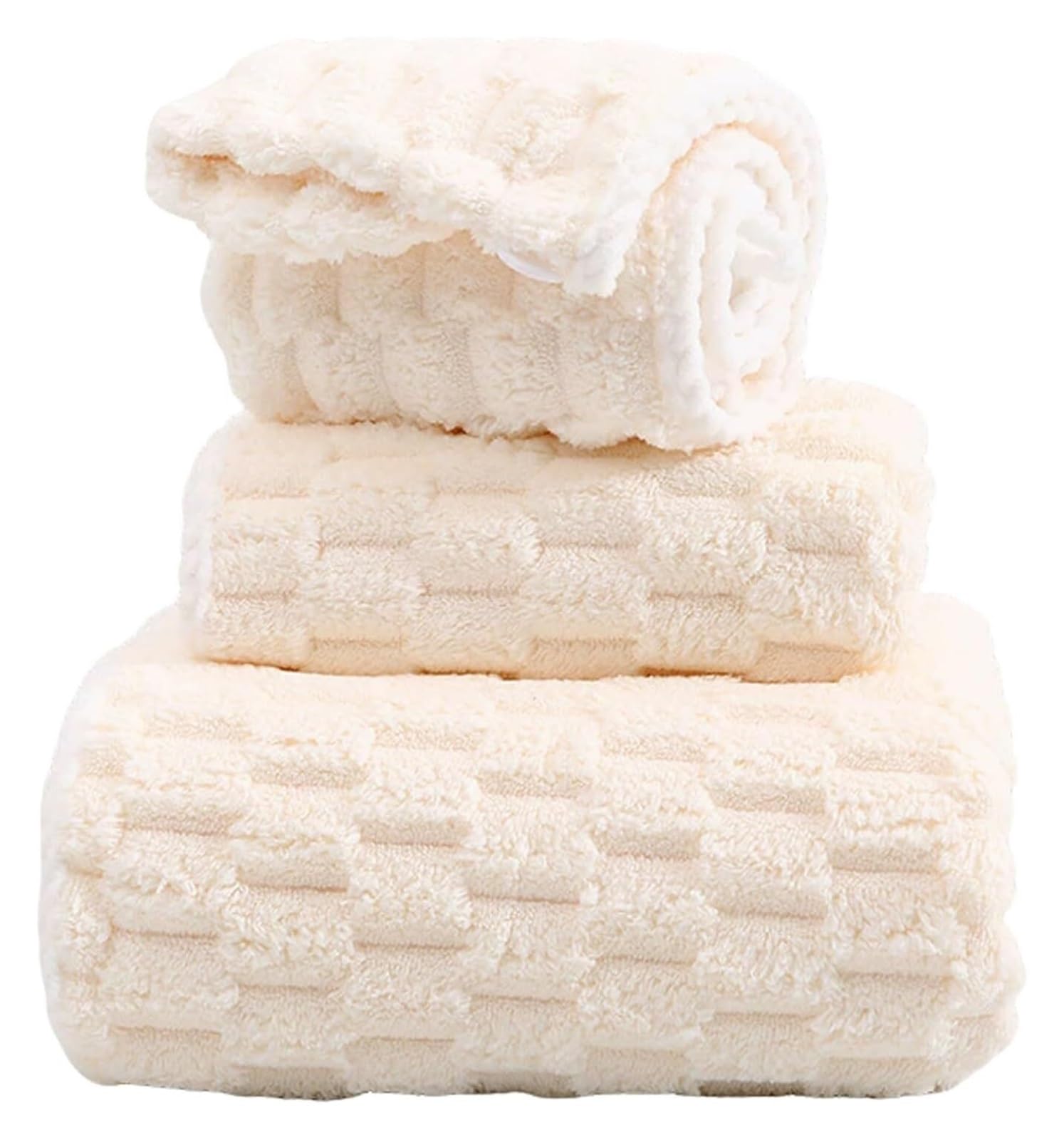 Giveduno Coral Fleece Bath Towel Set with Shower Cap