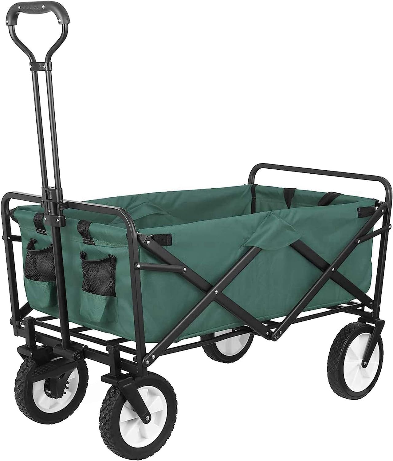 Heavy-duty Wagon Trolley Cart - Foldable Trolley for Shopping, Camping, Beach, Picnic | Shopping Trolley with Adjustable Handle and 360ยฐ Wheels | Multipurpose Camping trolley (Green)