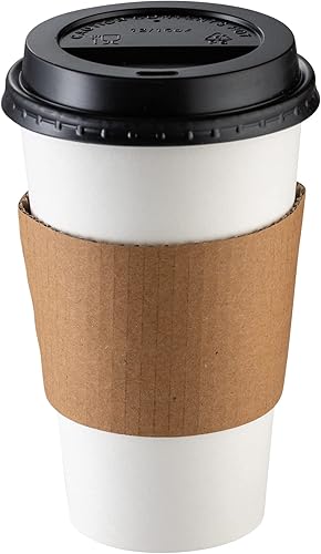 Miniatura 2 de GUSTO 16 onzas 100 juegos de tazas de café desechables con tapas y mangas Vasos calientes de papel para llevar para viajes y uso en la oficina