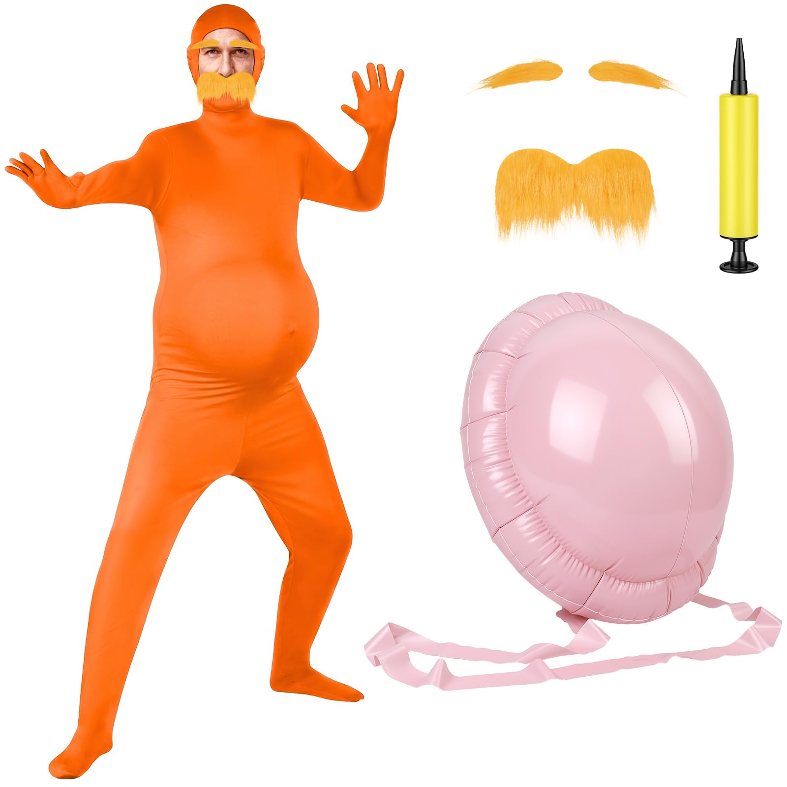 BSBUY Adults Stealth Suit Invisibility Cloak Costume Orange Disappearing Yellow Mustache, Inflated Belly and Eyebrows Jumpsuit Halloween Stealth Outfit for Fancy Dress Party Backdrop Stage(170) — image 1