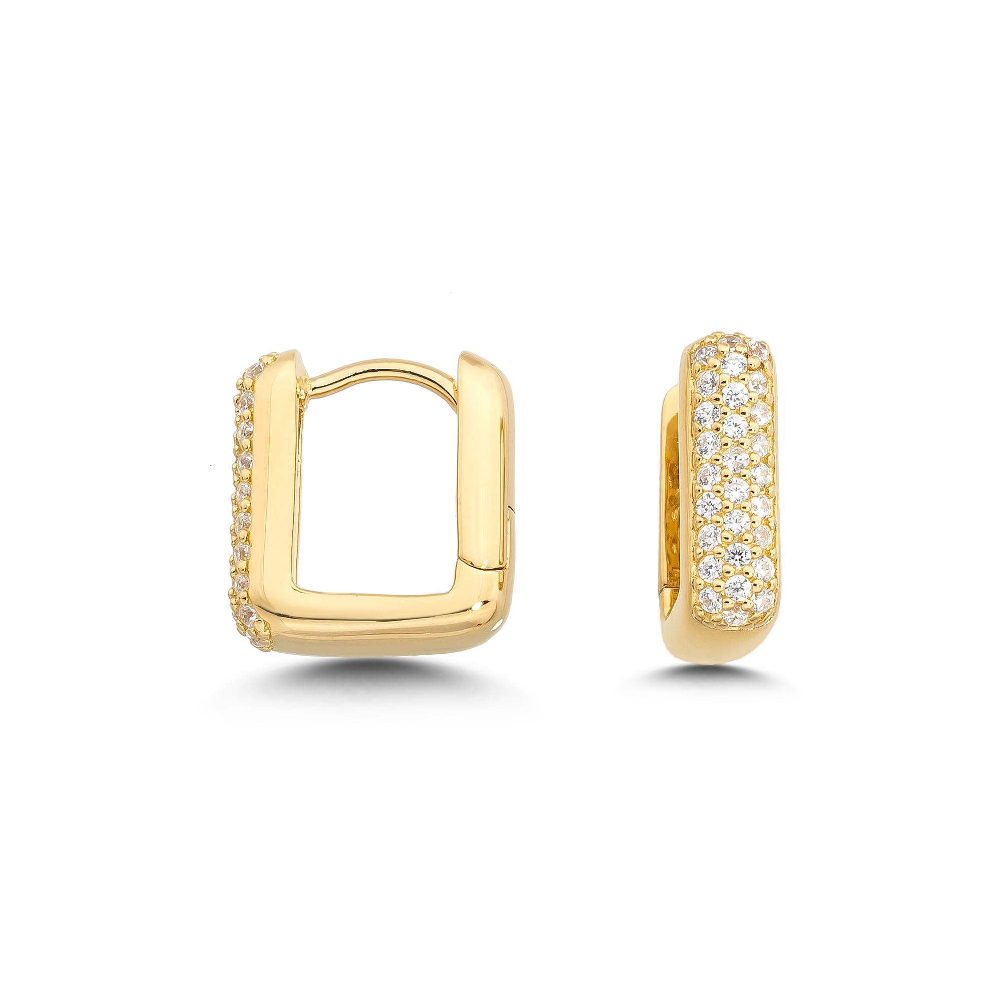 Cassini | Orecchini a cerchio rettangolari con zirconi, piccoli orecchini a cerchio in argento sterling 925 e oro