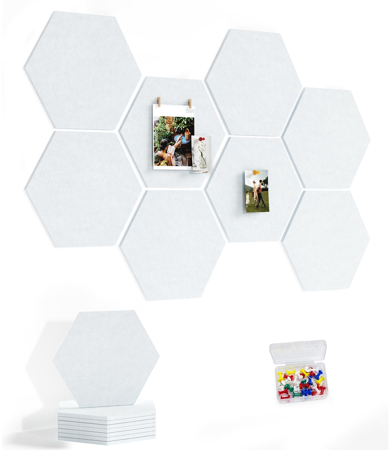 Grand Tableau Hexagonal en Liège 30x26 cm, 8 Pièces Tableau d'Affichage en Feutre avec 30 Punaise, Panneau Liege Mural pour Bureau, Maison