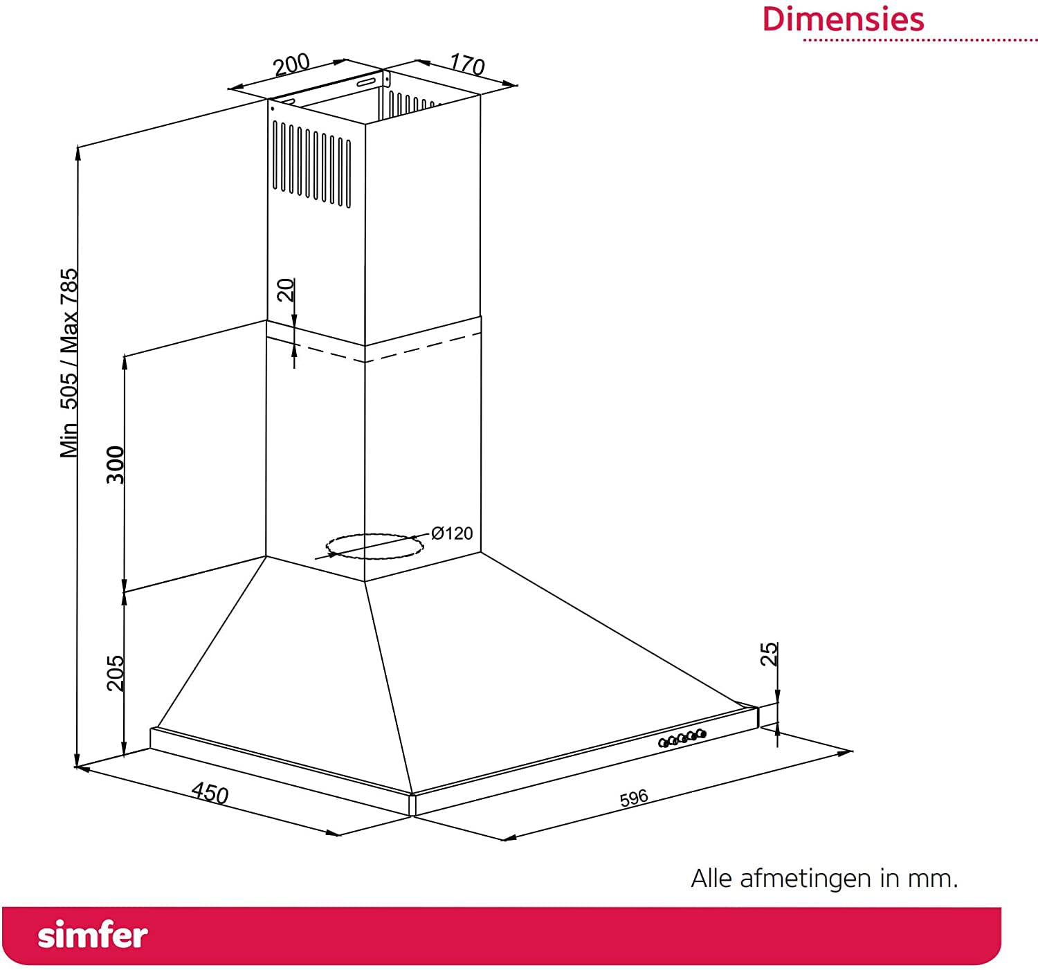 Simfer Pyramid okap okapowy 60 cm | 400 m³ | okap ścienny | wysuwany teleskopowy podwójny komin | przycisk | oświetlenie LED | filtr aluminiowy | stal nierdzewna SMF-CH 8662