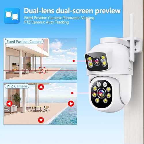 Miniatura 4 de MOVOLS Sistema de cámara de seguridad inalámbrica 5G/2.4G WiFi 4 piezas 4MP+4MP Sistema de cámara de lente dual, sistema de cámaras domo PTZ HD 2K