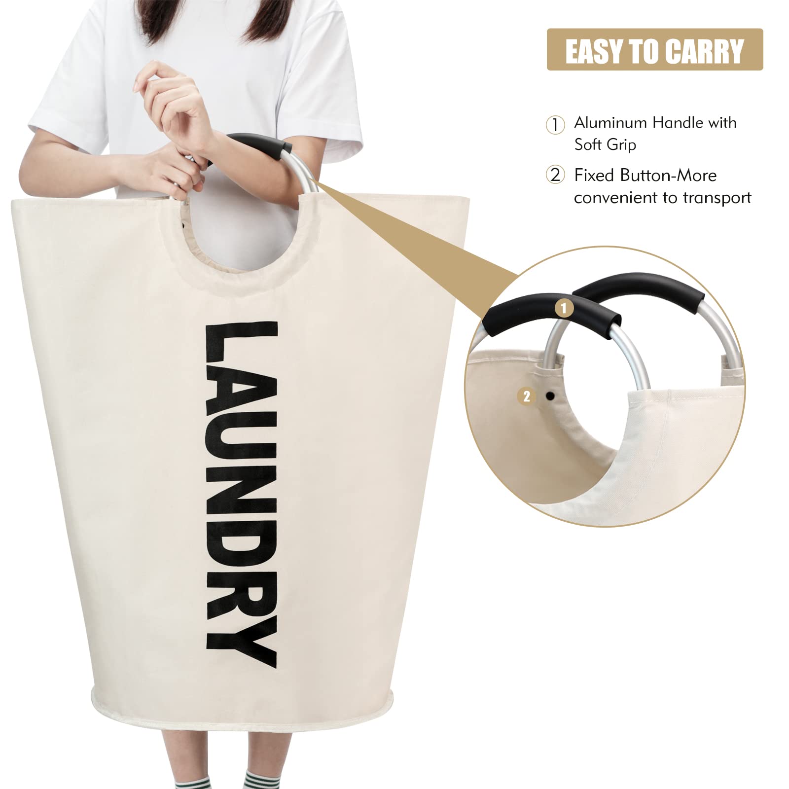 Maxsilan Cesto portabiancheria grande, 90 l, autoportante, alto, pieghevole, beige