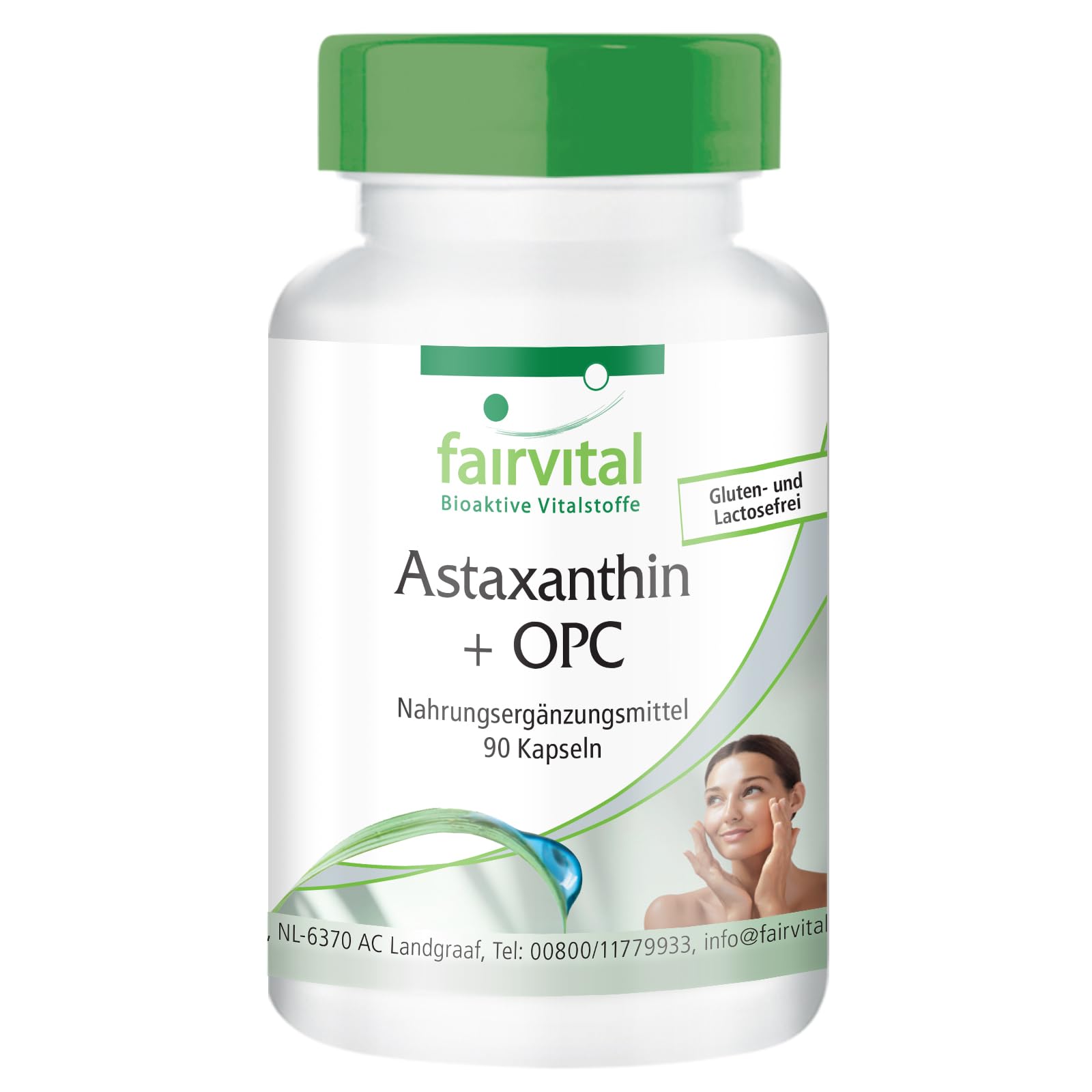 fairvital Astaxanthin + OPC, 90 Kapseln, mit OPC, Astaxanthin, Acerola mit Vitamin C, Nicotinamid (Vitamin B3) und Vitamin E, qualitätsgeprüft und hochdosiert, 100% vegan, Made in Germany