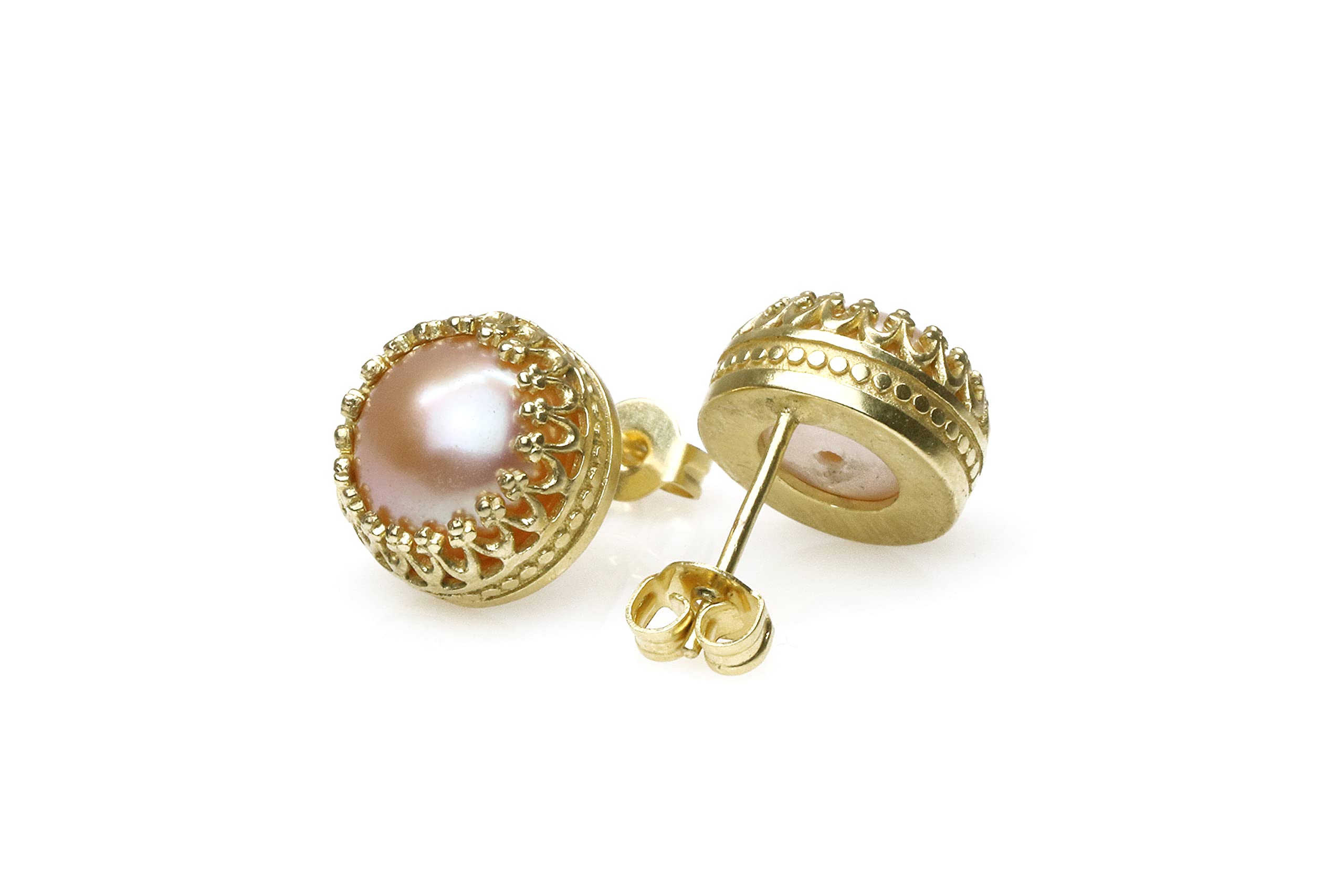Squisito Rotonda Orecchini di Perla Rosa - Giugno Pietra Natale Orecchini di Perla Studs per le Donne e le Ragazze - Matrimoni, Compleanni, Anniversari - con Kit Regalo Fantasia