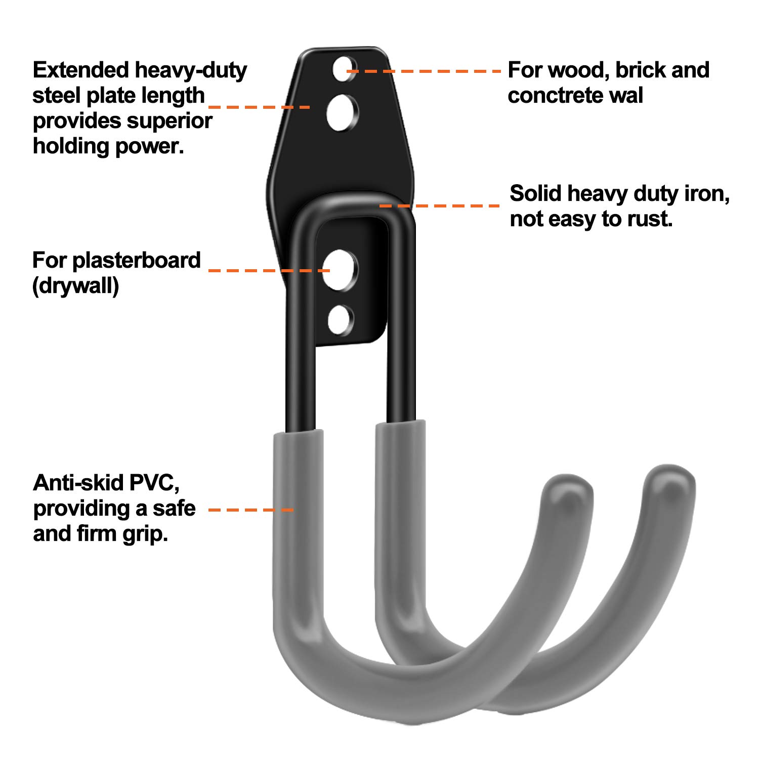 Garage Hooks, Intelitopia Steel Garage Storage Hooks Utility Double