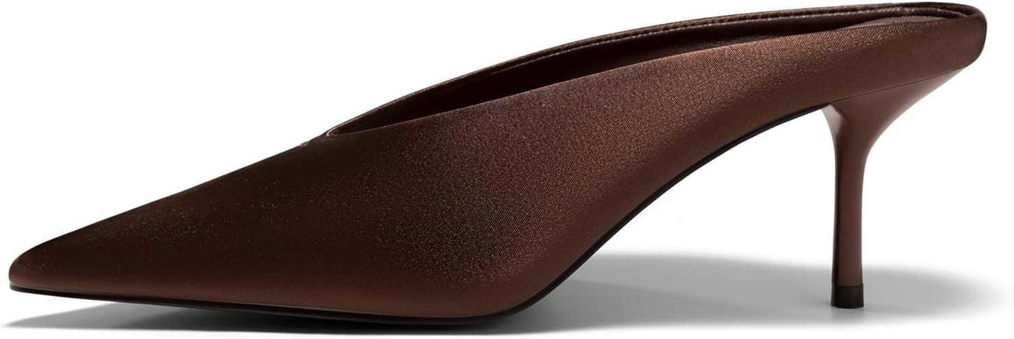 Coutgo Womens High Heels Mules Closed Pointed Toe Slide Sandals Slip On Summer Dress Shoes
