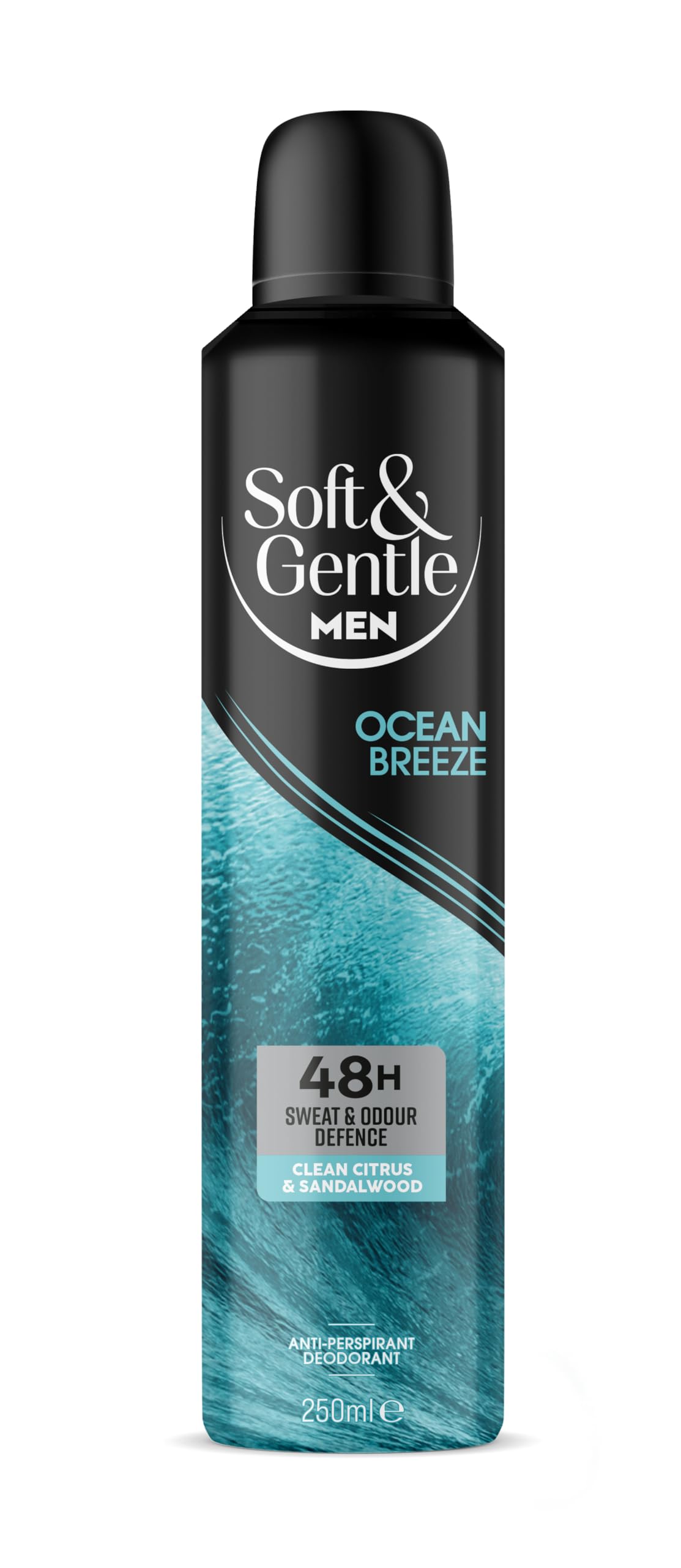 SOFT & GENTLE Ocean Breeze Men's Antiperspirant Deodorant Spray 250ml | Triple Formula | 48 Hour Protection | Sweat & Odour Defence