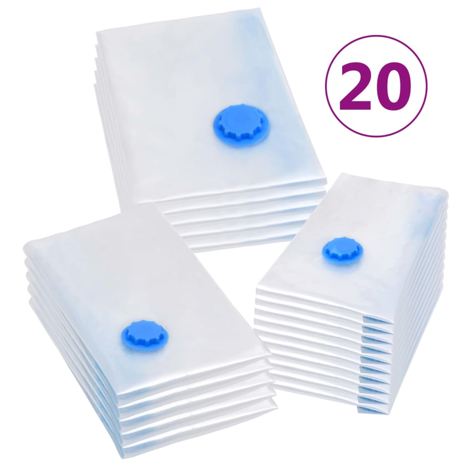 Homgoday Vakuumbeutel Aufbewahrungsbeutel für Kleidung, Decken und Kissen, 20-teiliges Set (5x L, 5x M, 10x S), transparent und blau, Kunststoff, platzsparend, wasserdicht, schimmelresistent, für Zuha