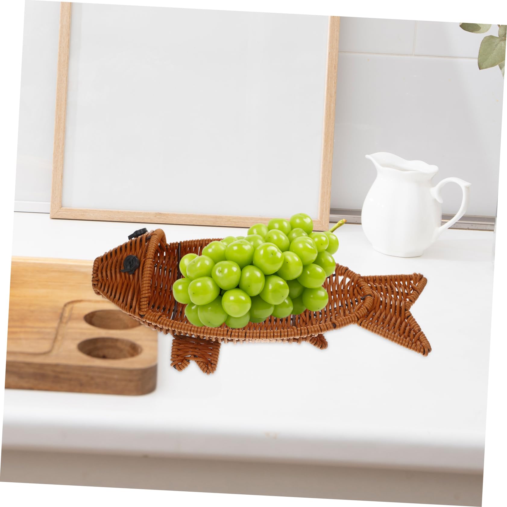 Cabilock Imitation Rattan Woven Fruit Basket Decorative Food Serving Holder for Kitchen Countertop Compact Desktop Organizer for Snacks Desserts for Home Parties