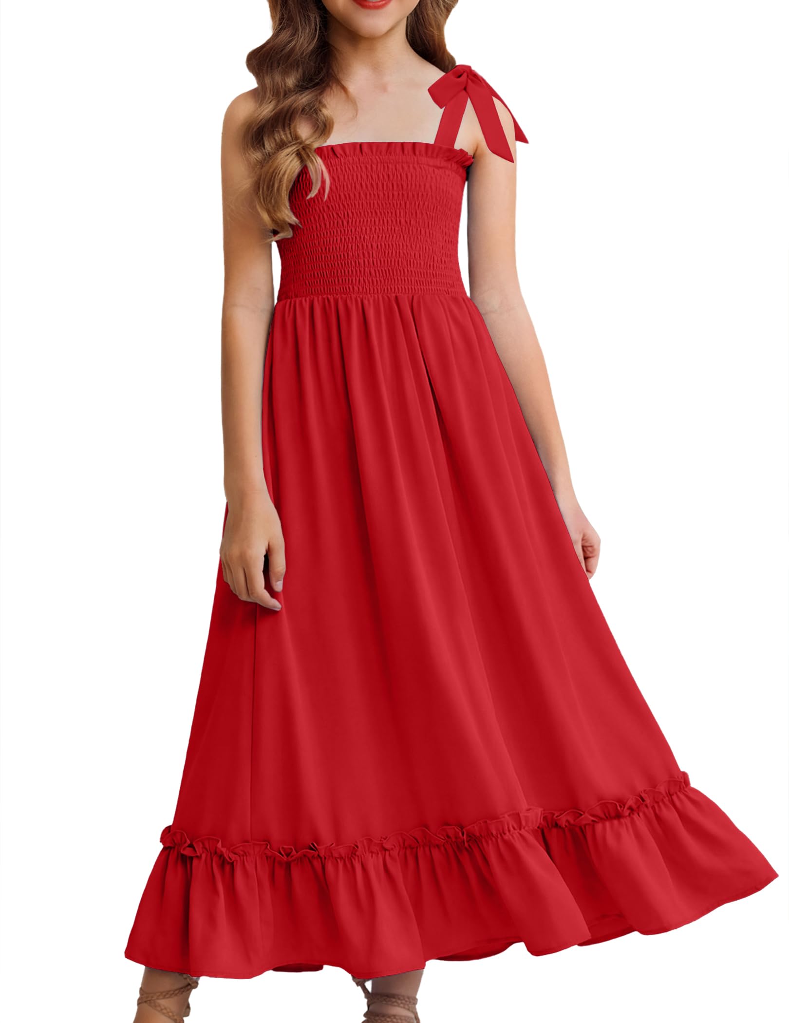 Arshiner Girls Summer Dress Boho Beach Casual Smocked Maxi Dresses