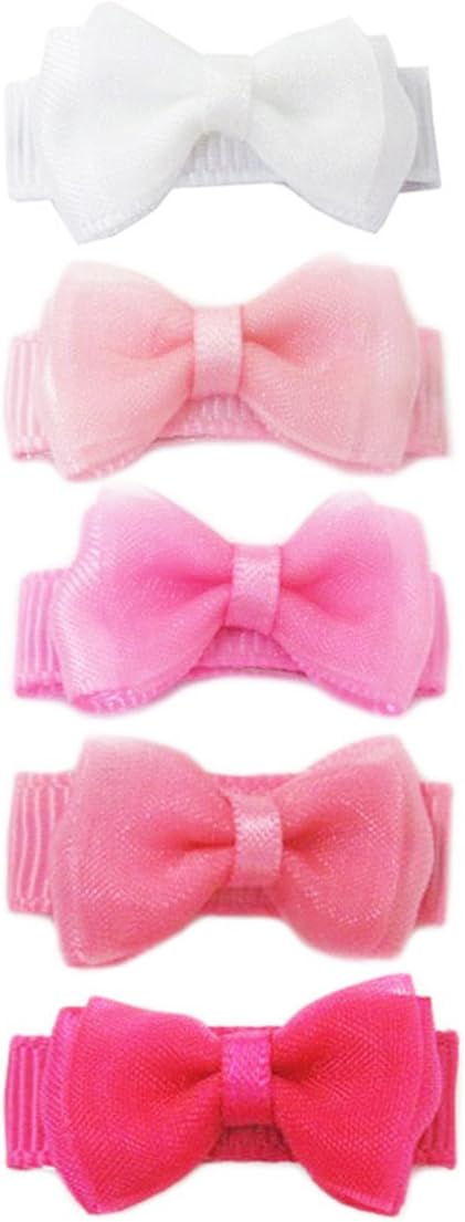 Baby Wisp 5 Tiny Infant Girl Hair Bow Clips Mini Hair Clips, Infant Bows Baby Hair Accessories- Pink Bows Baby Gift Set