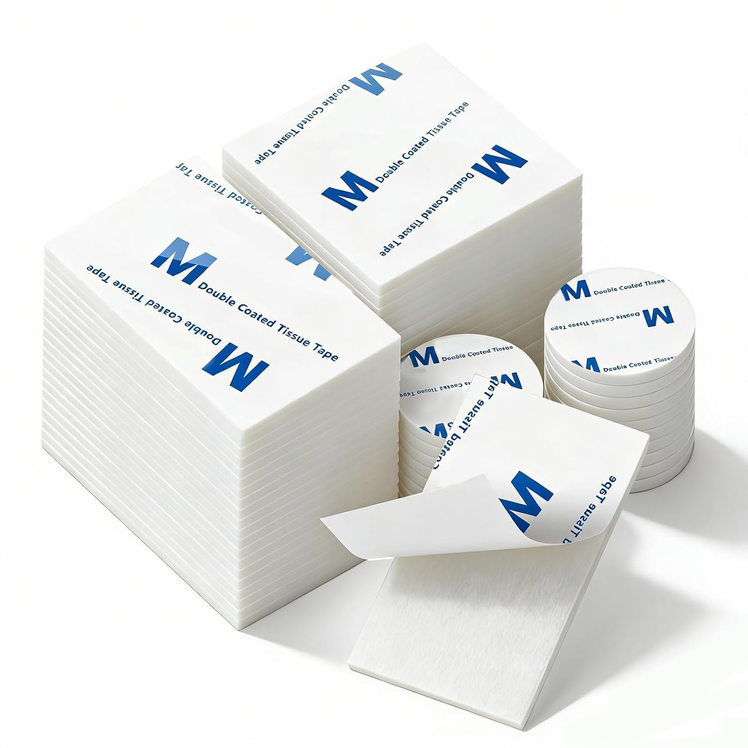 Molkor Doppelseitiges Klebeband,Klebepads Doppelseitiges Extra Stark,70 Stück Doppelseitiges Schaumstoff Pads,Schwarzes Selbstklebendes Klebeband Inklusive Quadratisch Rund und Rechteckig (Weiß)