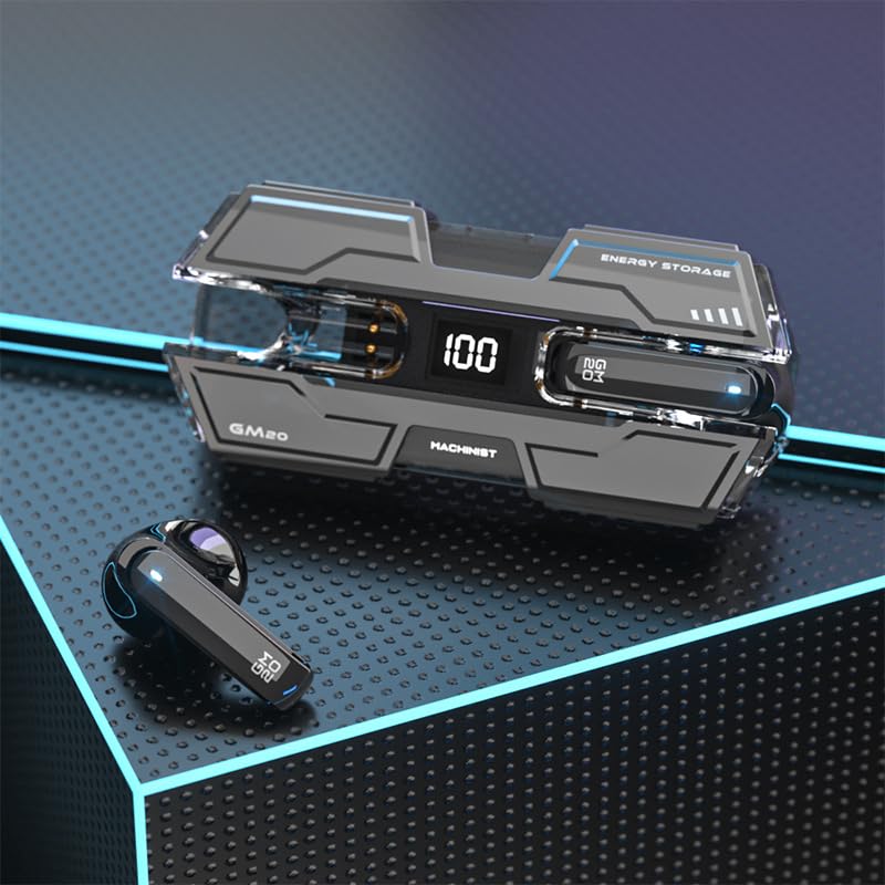 GM20 True Wireless Earbuds Bluetooth 5.3 Headset 48H Playback Waterproof Stereo Earphones with Charging Box LED Display Deep Bass Headset (Black)
