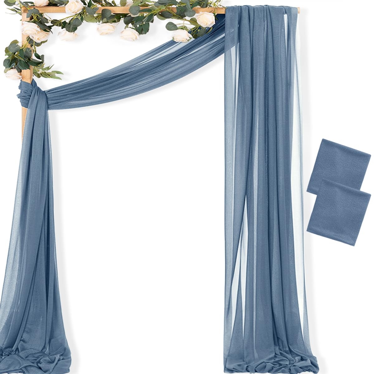 MLMC Dusty Blue Wedding Arch Draping Fabric 2 Panels 29" x 20 FT Extra Long Gauze Drapes Sheer Backdrop Curtains 6.6 Yards Outdoor Drapery Panels for