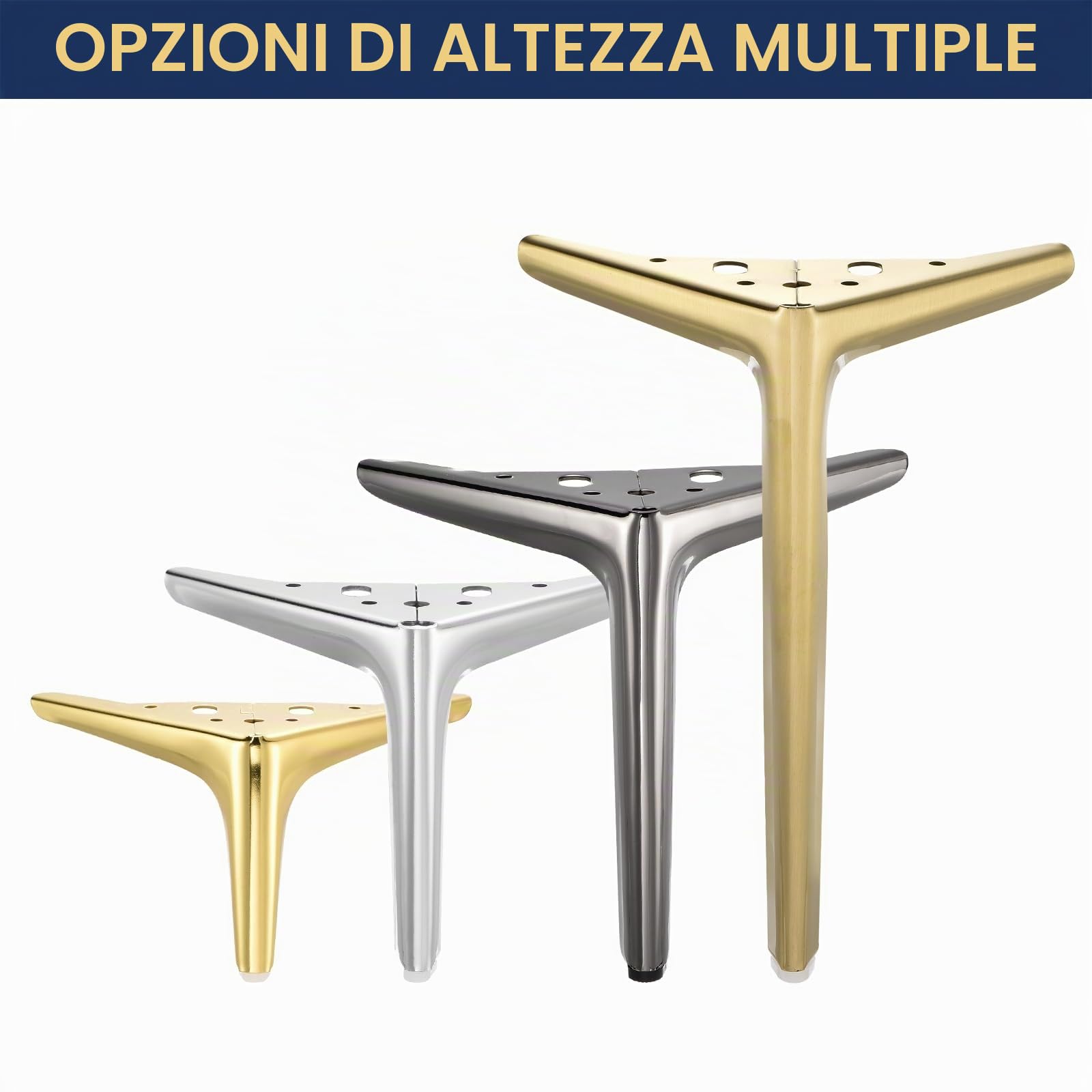 QUARKZMAN Gambe Per Mobili In Metallo 6 Pollici Oro Spazzolato 4Pz | Piedini Per Mobili Triangolari, Resistente Sostituzione Fai Da Te Gambe, Per Comò Per Letto Tavolo Armadio Poltrona