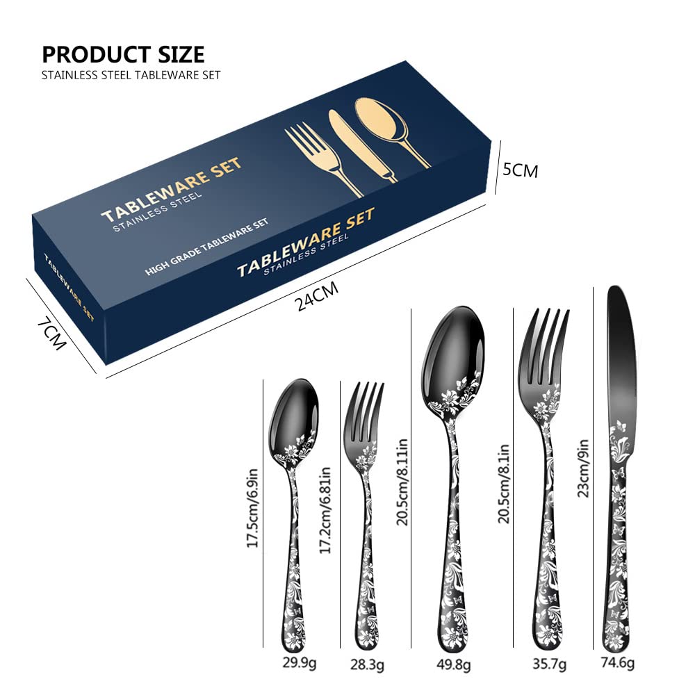 Aoresac Juego de Cubiertos 4 Personas,20 PCS Juego de Cubiertos de Acero Inoxidable Patrón Pulidos Con Espejo de Flores Incluye Cuchillo, tenedor para Cocina Restaurante Fiesta(Oro rosa)