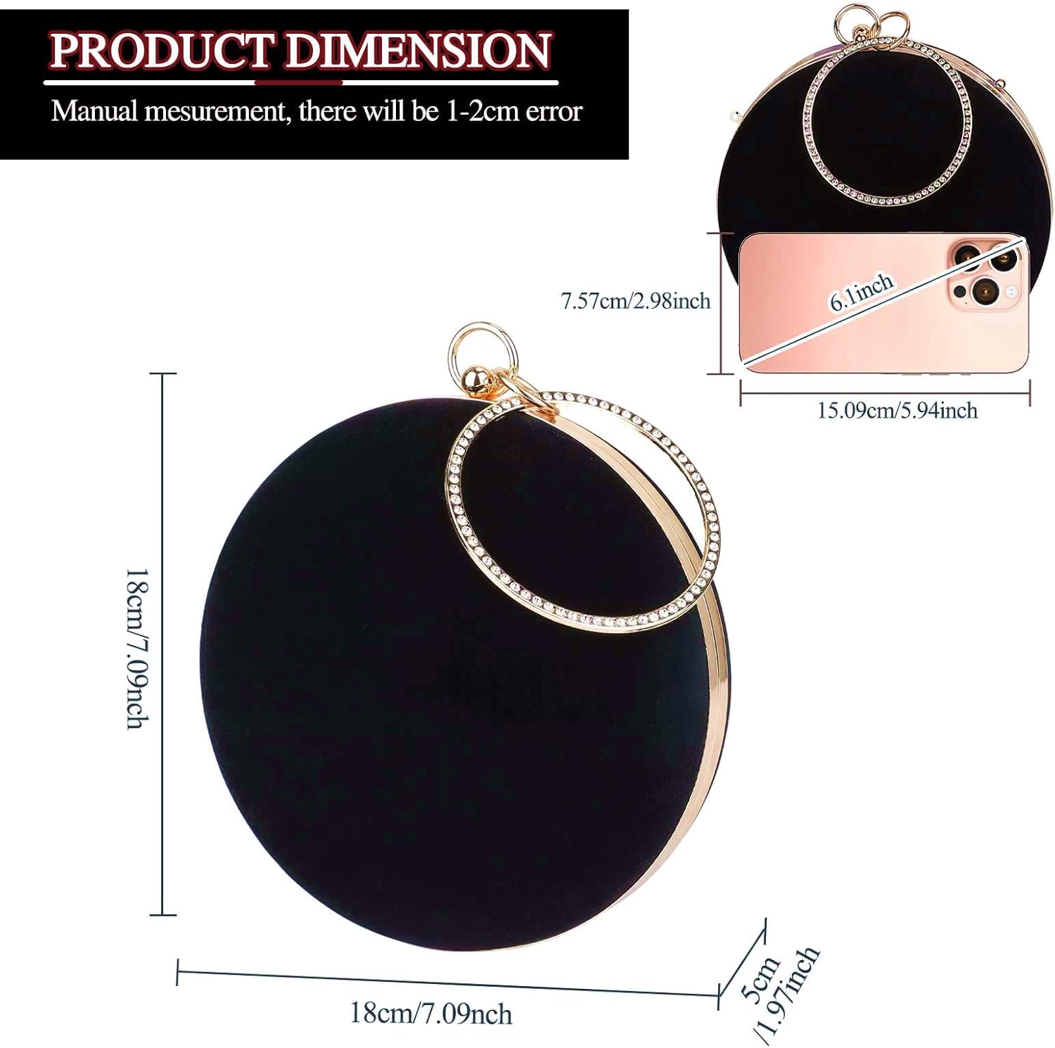 Selighting Round Velvet Clutch Purses for Women Evening Bags Formal Wedding Purse Prom Cocktail Party Clutch Hand Bag - Image 3