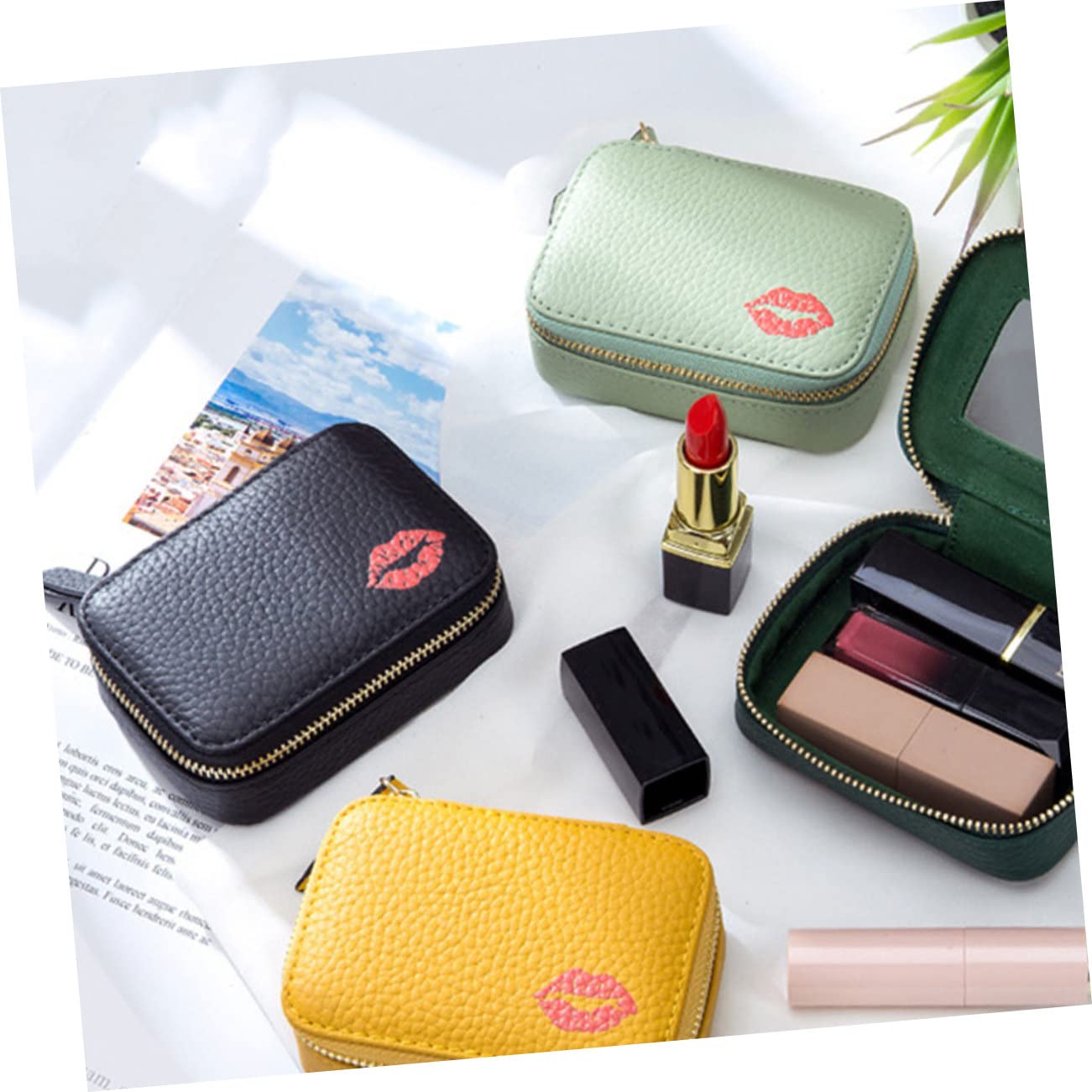 Borsa per Trasporto del Rossetto Astuccio per Trucco Semplice Borsa da Viaggio per Rossetto Specchio Portatile