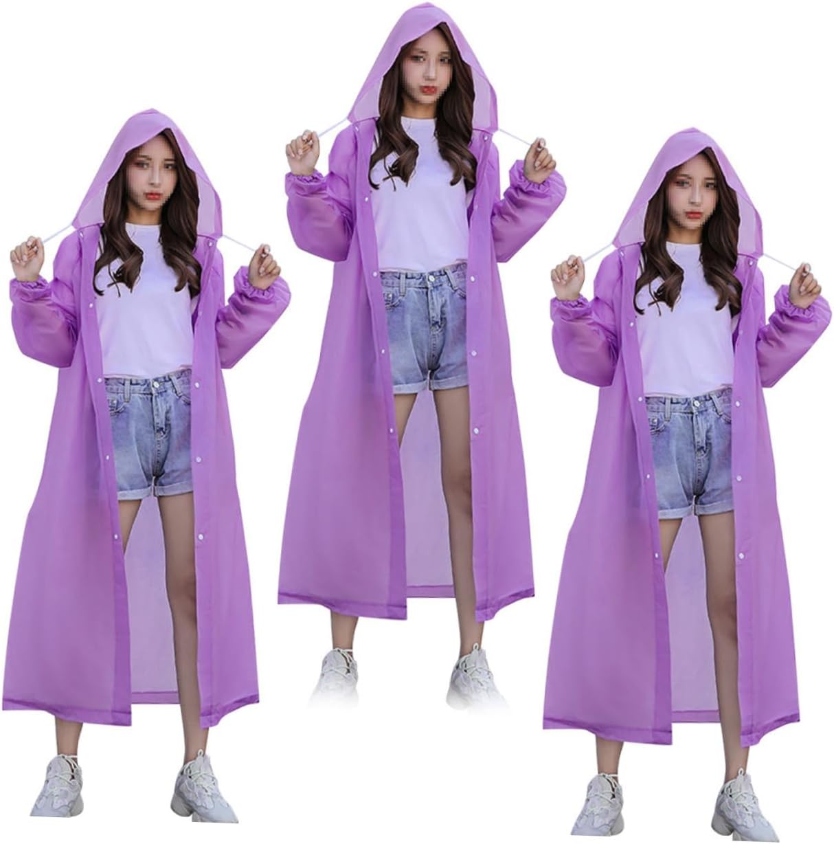 POPETPOP 3pcs Thick EVA Adult Raincoat with Hood Lightweight Waterproof Poncho for Outdoor Travel Suitable for Heights 150-180cm