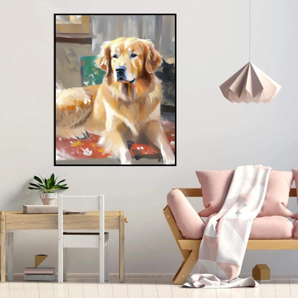 Paint by Number Kits Golden Retriever Dog Paint by Numbers,DIY Oil Painting Acrylic Paints for Wall Art 20x24inch(50x60cm) Frameless