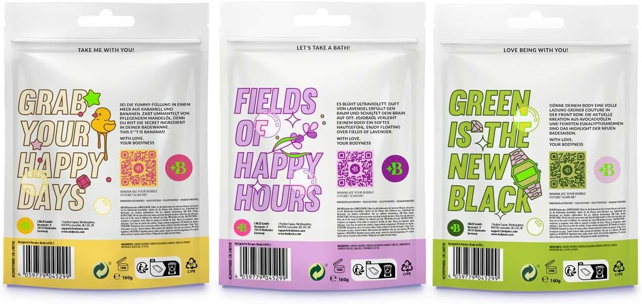Bodyness Bath Salts — 160 г солей для ванны в 3 различных цветах и ароматах, добавка для расслабляющей ванны