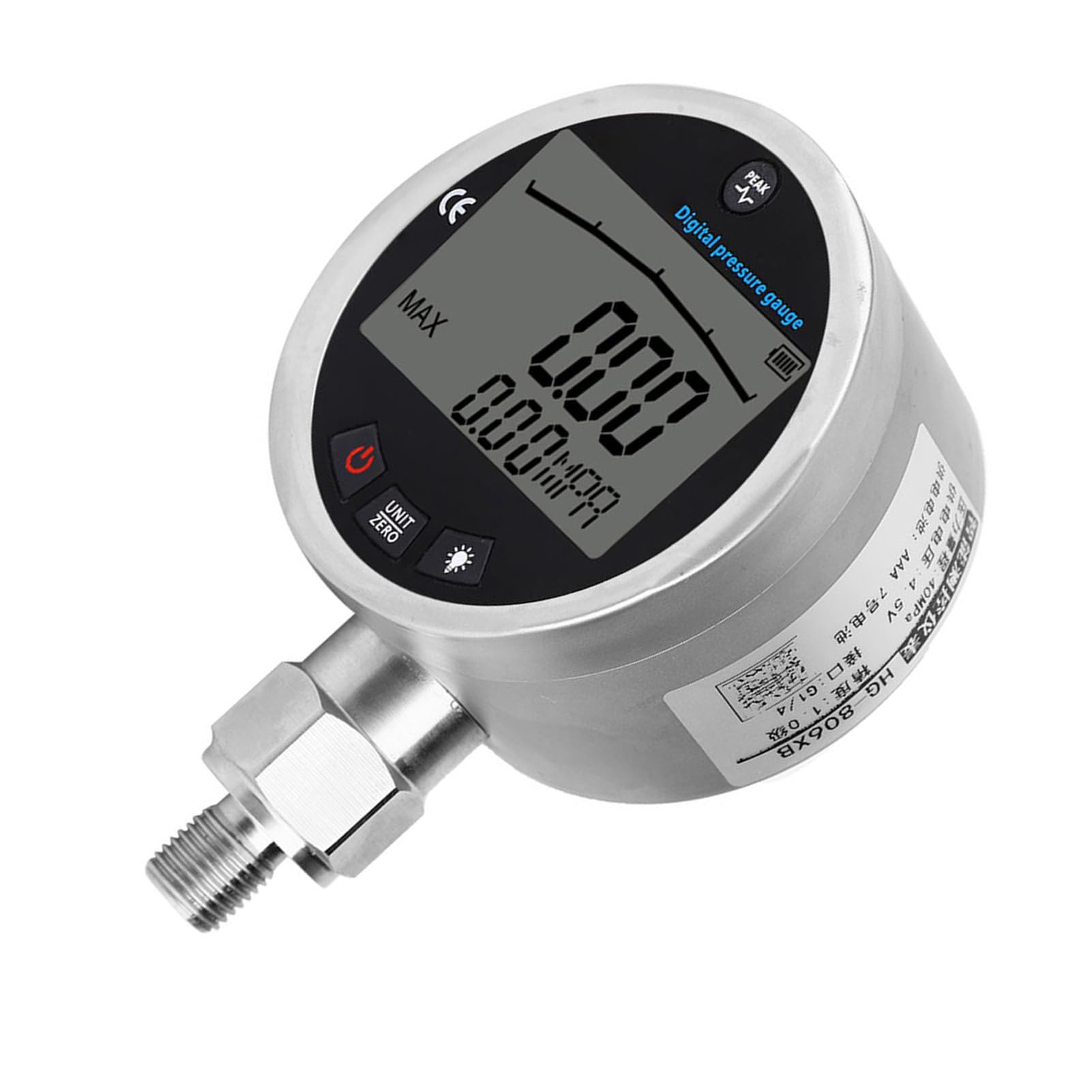 FTVOGUE Manómetro Digital, Acero Inoxidable SUS304, Medidor de Presión de 0-40 Mpa para Agua Aire Aceite, Ideal para Sistemas de Compresores de Aire y Equipos Industriales