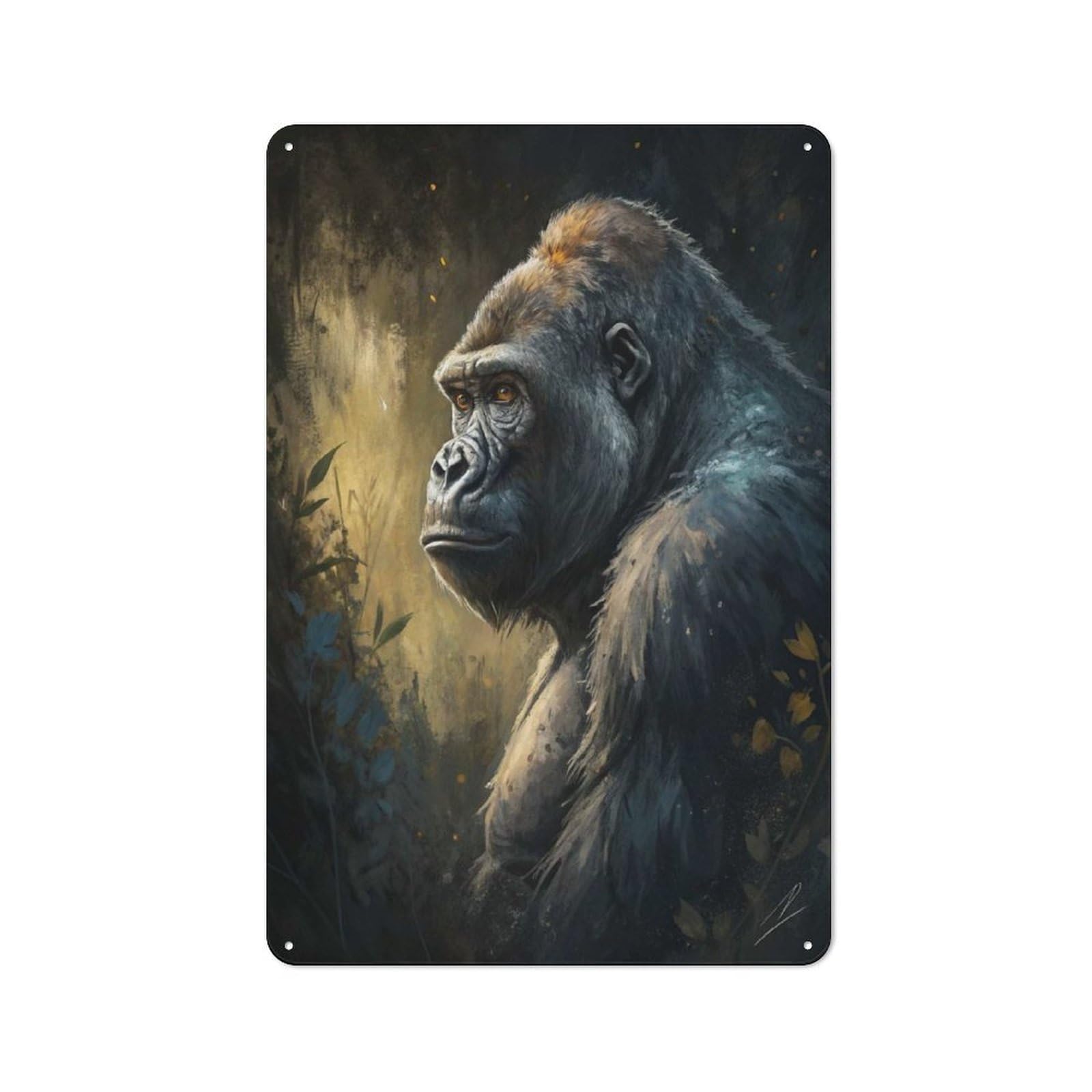 Vintage Gorilla Portrait in Forest Metal Plaque 30x20cm, Diner Style Decor for Bakery, Diner, Cafe Or Family Room