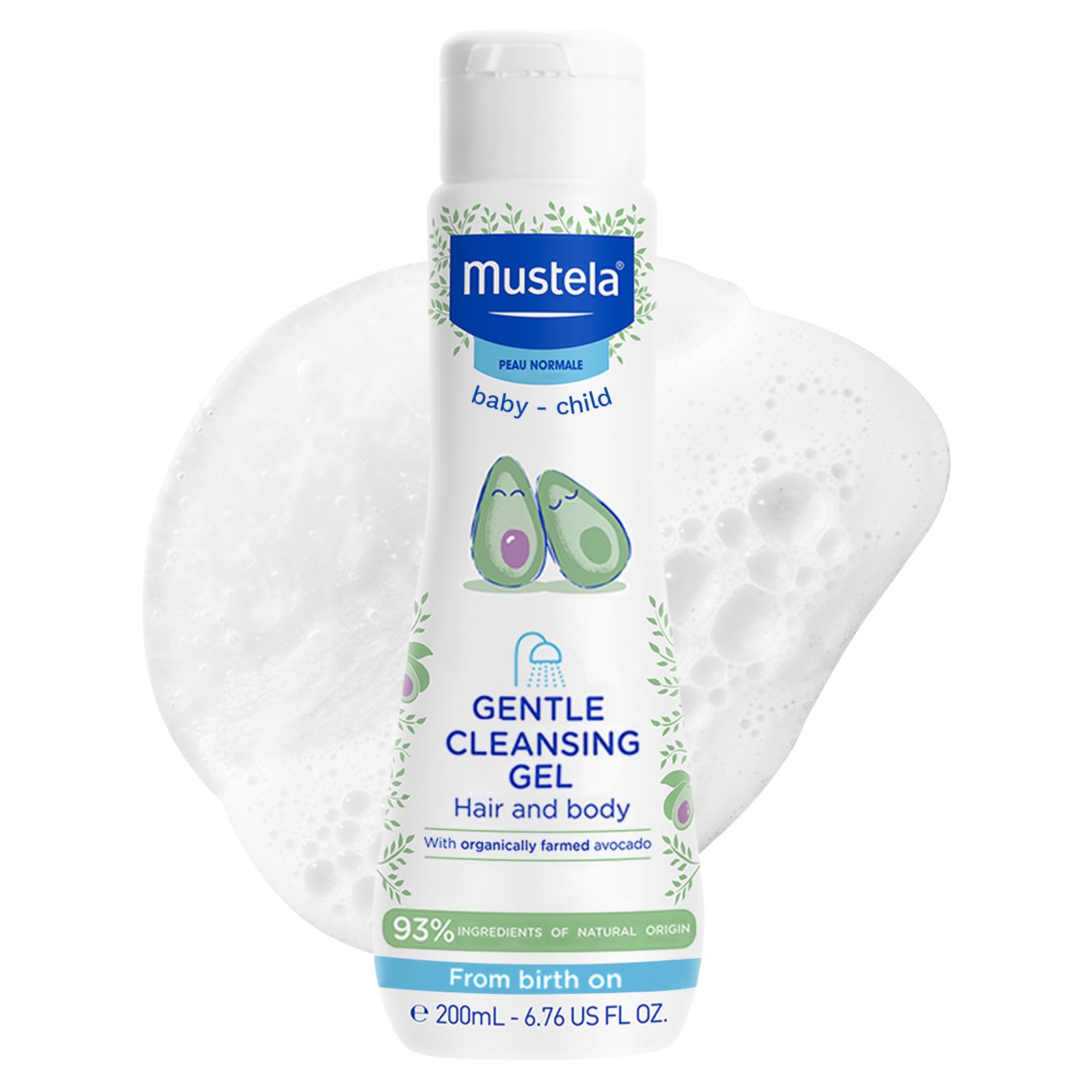 Mustela - Gentle Cleansing Gel – Baby Body and Scalp Cleanser with Organic Avocado – Softening Baby Wash Formula for Hair and Body - Cleanses, preserves and soothes your baby's delicate skin – 200ml