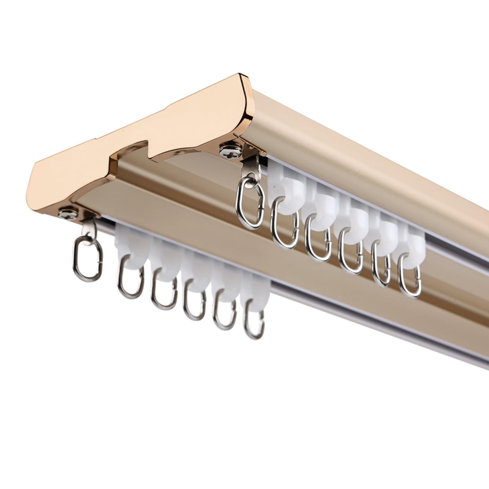 Tringle à rideaux double en aluminium avec bandes insonorisantes pour salle de bain, chambre à coucher, camping-car - Rail coulissant lisse - 150 cm - Doré