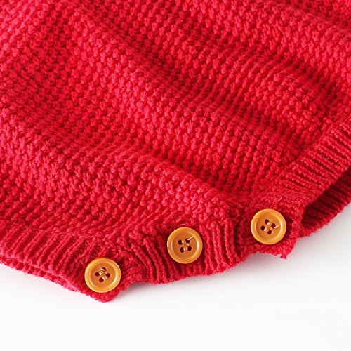 Pinleck Baby Girls Sweet Knitted Fleece Romper Long Sleeve Ruffle Jumpsuit Sweater Dress (Red, 73/3-6 Months) #TOP5