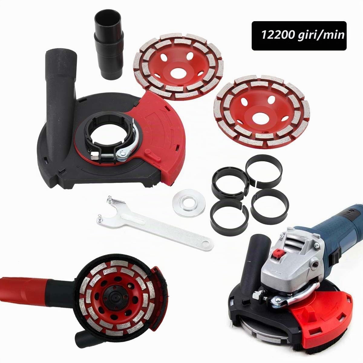Cuffia Aspirazione Smerigliatrici per Angolare 115/125mm, Cofano Aspirante Mola a Tazza con 2 Mole Diamantate a Tazza da 125 mm, Universal Cappa di Aspirazione per Smerigliatrice Angolare