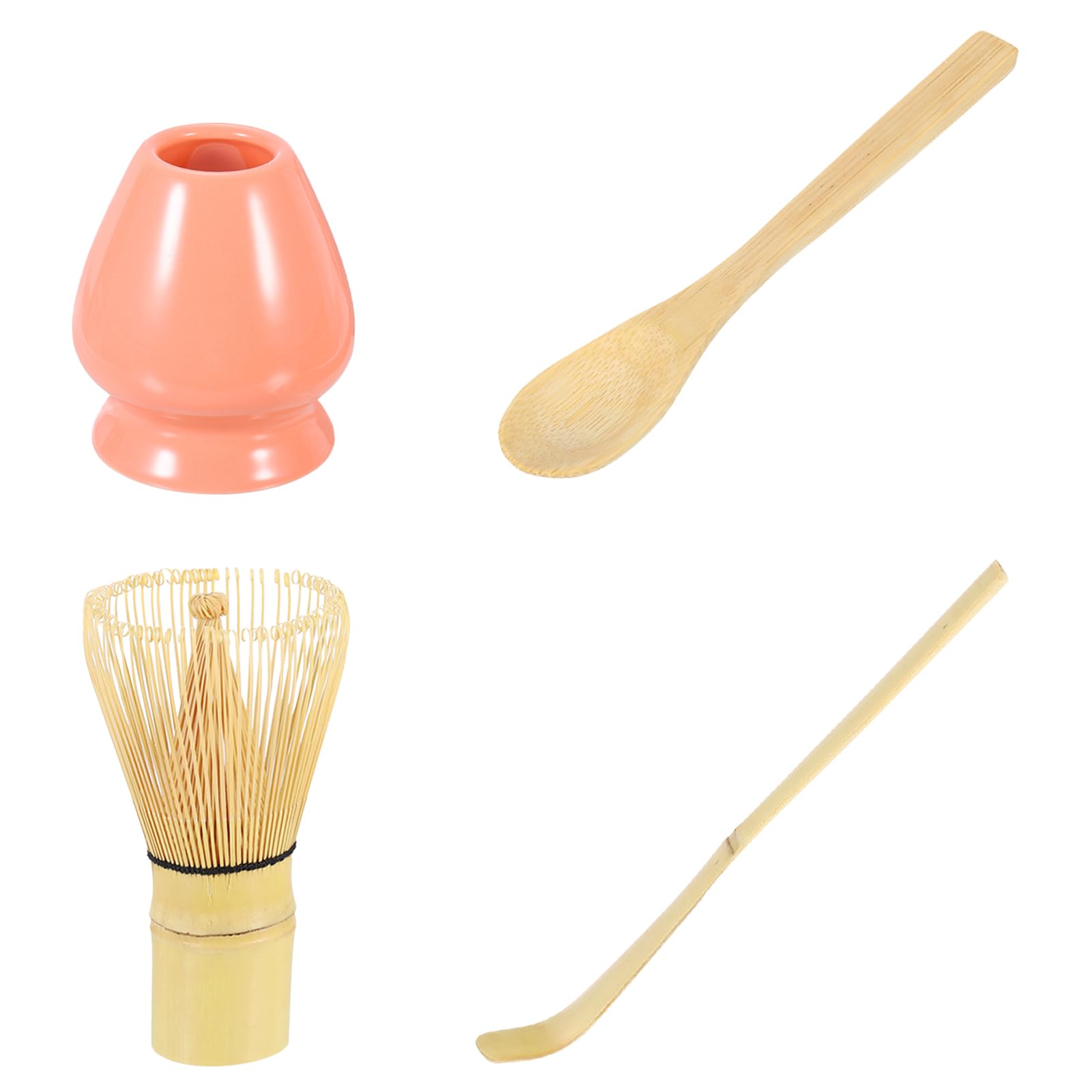 HARFINGTON Matcha Set Match Whisk Matcha Scoop Tea Spoon | Matcha Whisk Stand (Chasen Holder) 4Pcs Perfect Japanese Matcha Ceremony Accessory, Pink