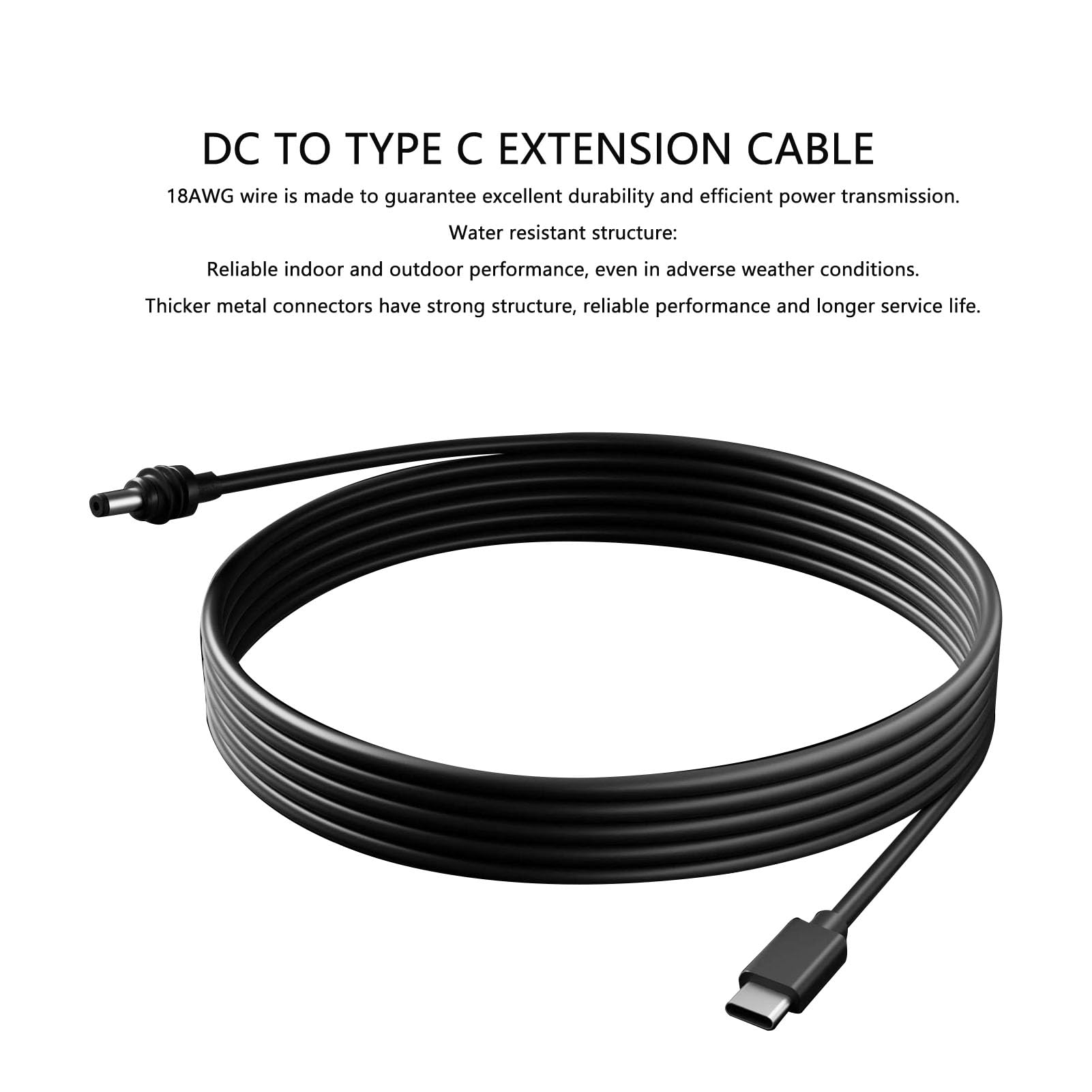 LiebeWH Cavo Tipo C con Conduttore in Ottone 18 AWG, Prolunga da CC a Tipo C 5 M, Cavo di Ricarica USB CC SPX MINI in Gomma per Piccole Ventole e Dispositivi Elettronici