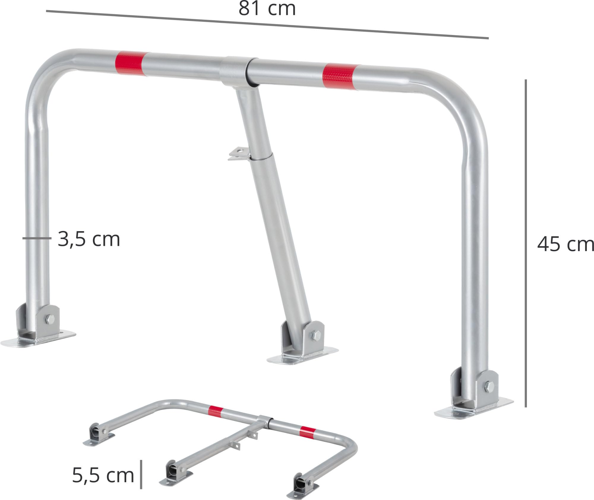 Stagecaptain PPB-81 SR Parkplatzbügel - stabile Parkplatzsperre aus galvanisiertem, pulverbeschichtetem Stahl - Abschließbar (3 Schlüssel inklusive) - Mit Reflektorstreifen und Montagematerial