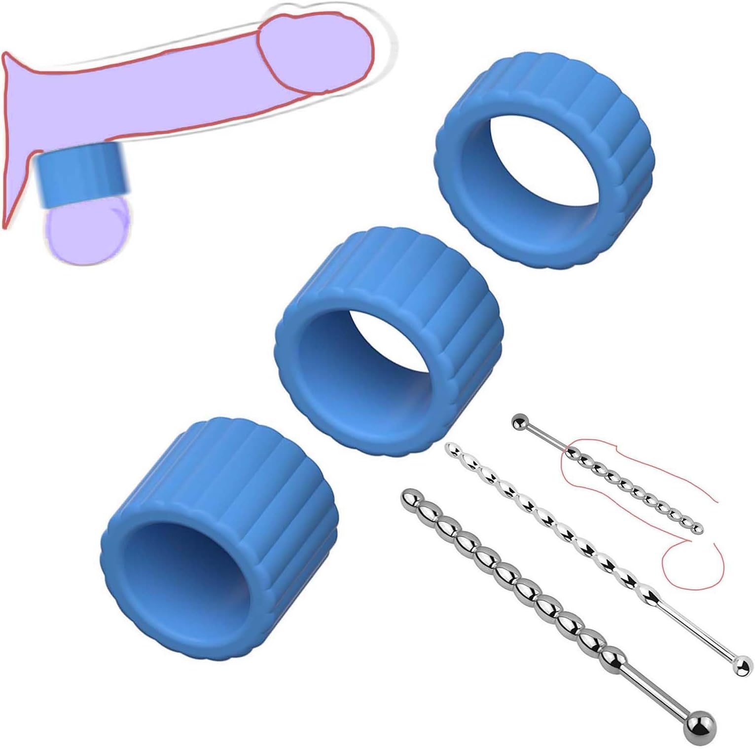 3 Sizes Men's Lightweight Training Rings and 2 Sizes Sounding Fitness Rods Set, Popular Stretching Exercise Rings and Rods Combination -F03CCUS (Blue)