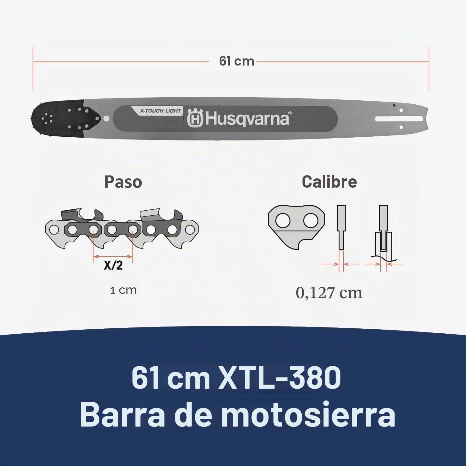 Husqvarna X-Tough Light - Barra de motosierra de 24 pulgadas, paso de 3/8 pulgadas, calibre de 50 pulgadas y 84 eslabones de transmisión