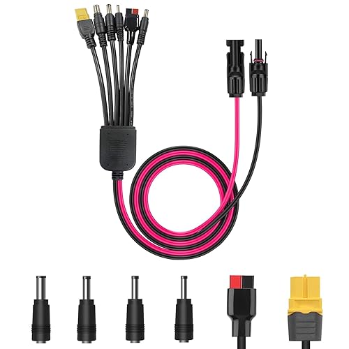Cable de extensión de conectores de panel solar 6 en 1, conectores hembra y macho de panel solar 14AWG a XT60 Anderson 4 cables adaptadores de CC