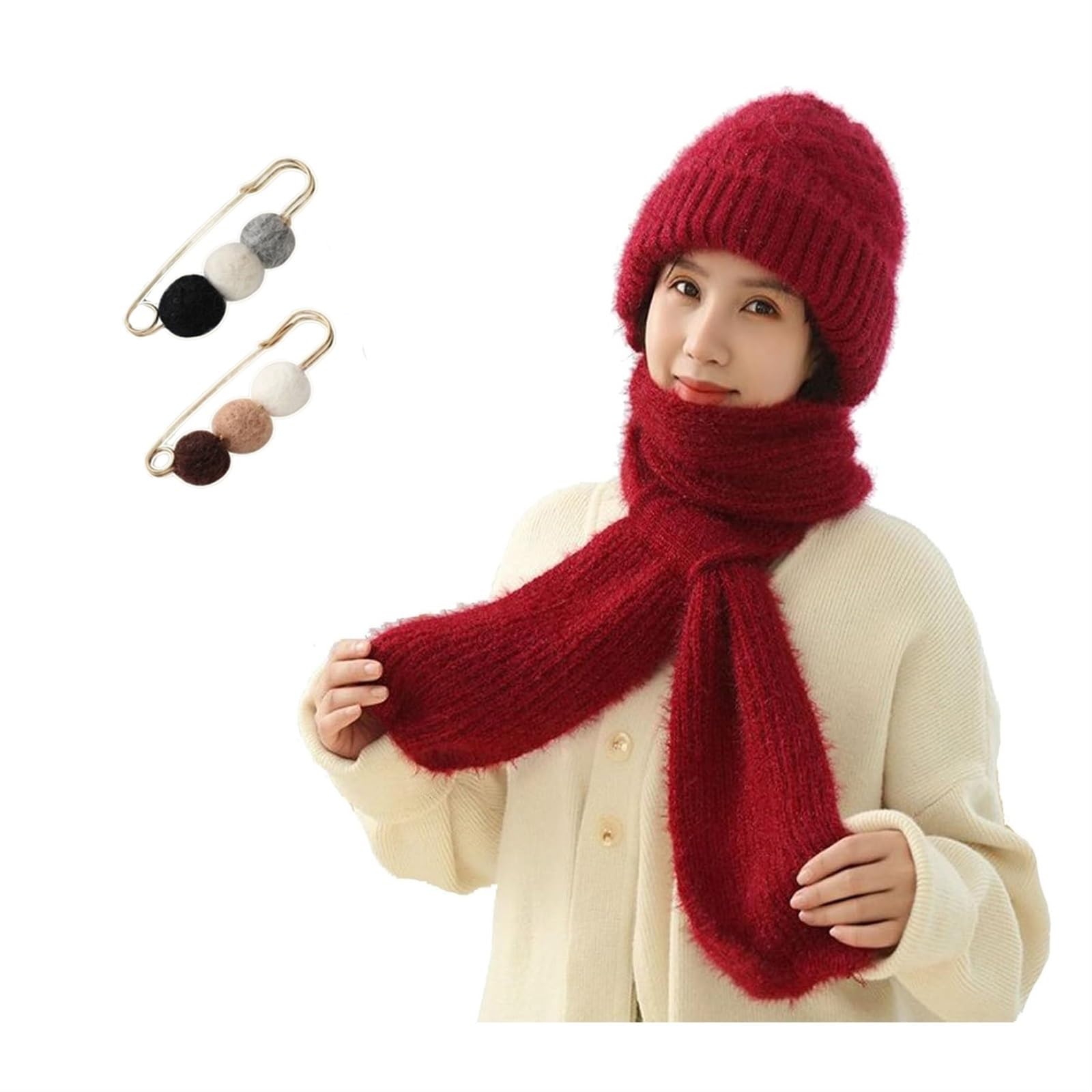 Gorro y bufanda con protección para oídos y hebilla de cierre para invierno 8