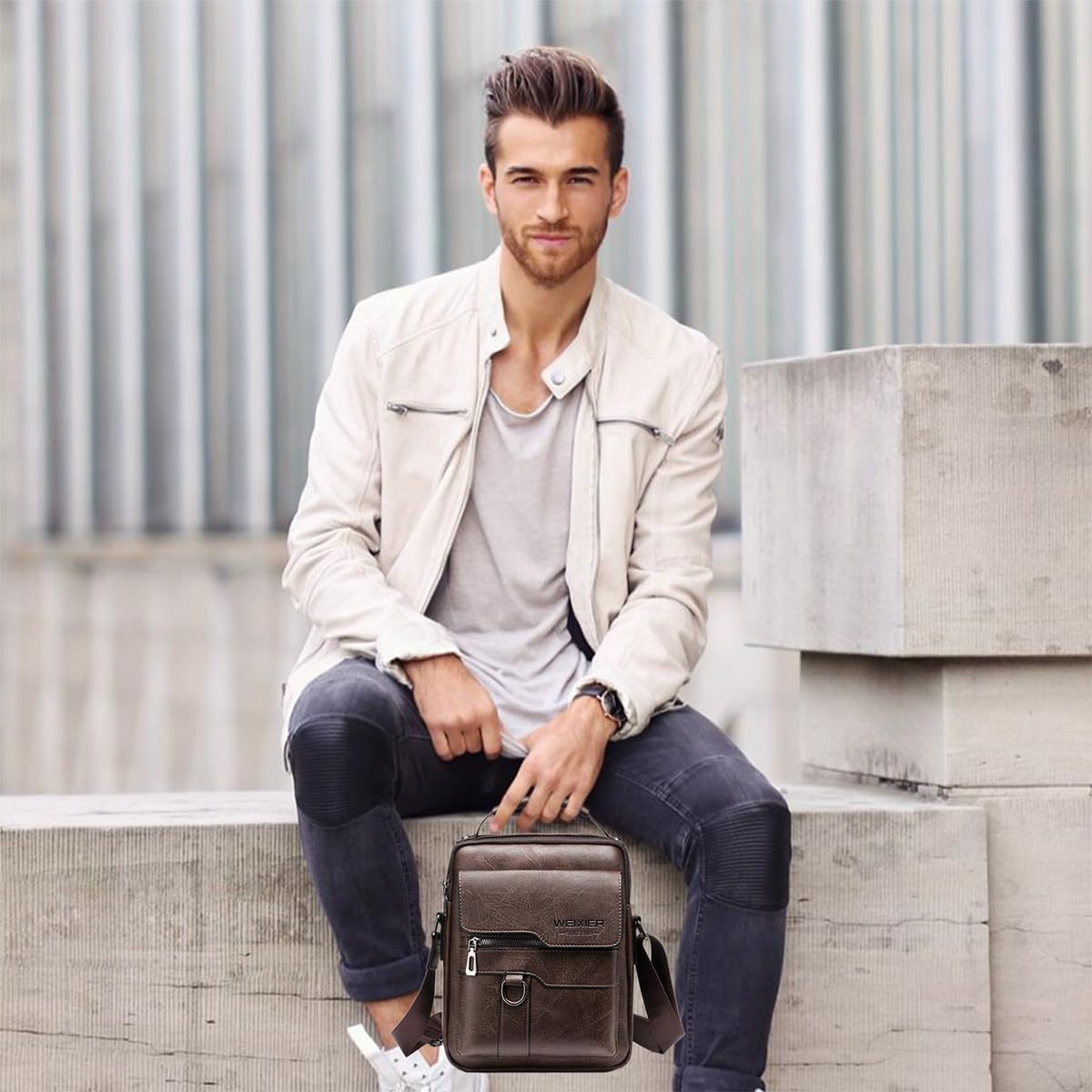 Sacs à Bandoulière Sacoche Homme en Cuir Vintage Shoulder Bag Crossbody Business Cartable Besace Pochette Sacs à Main pour iPad, iPhone, Sport, Voyages,Travail (Marron Sacoche Homme)